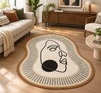 Black Dot Abstract Face Hand-Tufted Wool Rug