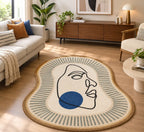 Blue Dot Abstract Face Hand-Tufted Wool Rug
