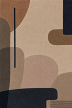 Abstract pattern with geometric shapes in brown, black, and beige on a textured surface.