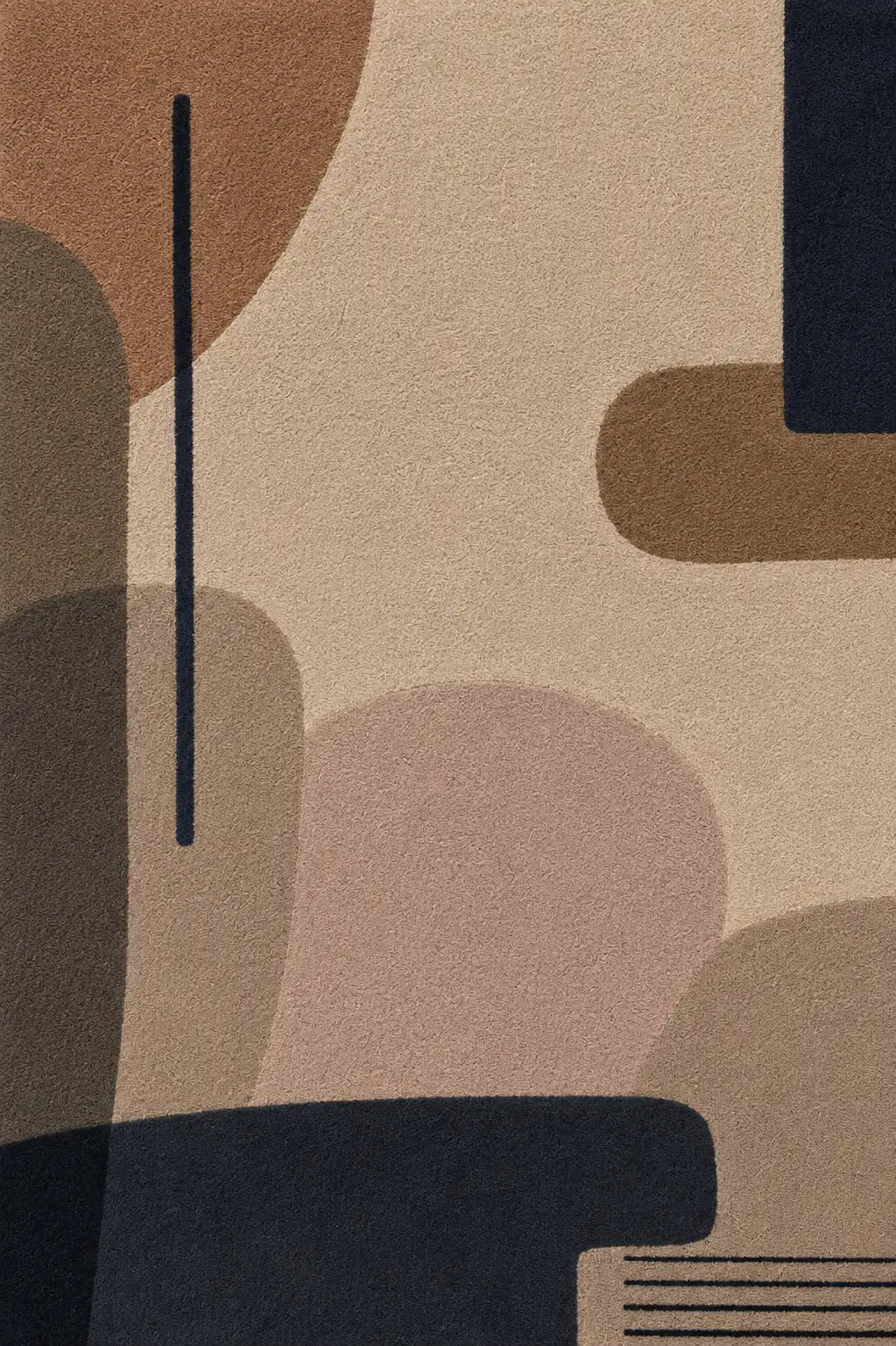 Abstract pattern with geometric shapes in brown, black, and beige on a textured surface.