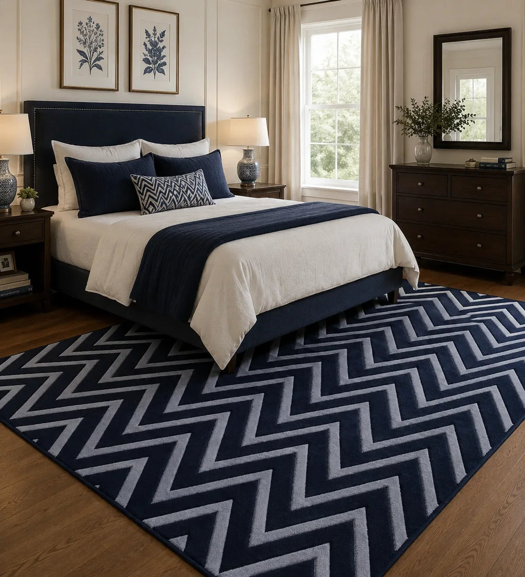 Midnight Chevron Wool Rug Hand-Tufted