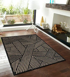Luxury geometric hand-tufted rug featuring overlapping stripe design.