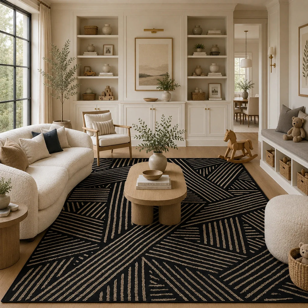 Beige black hand tufted rug
