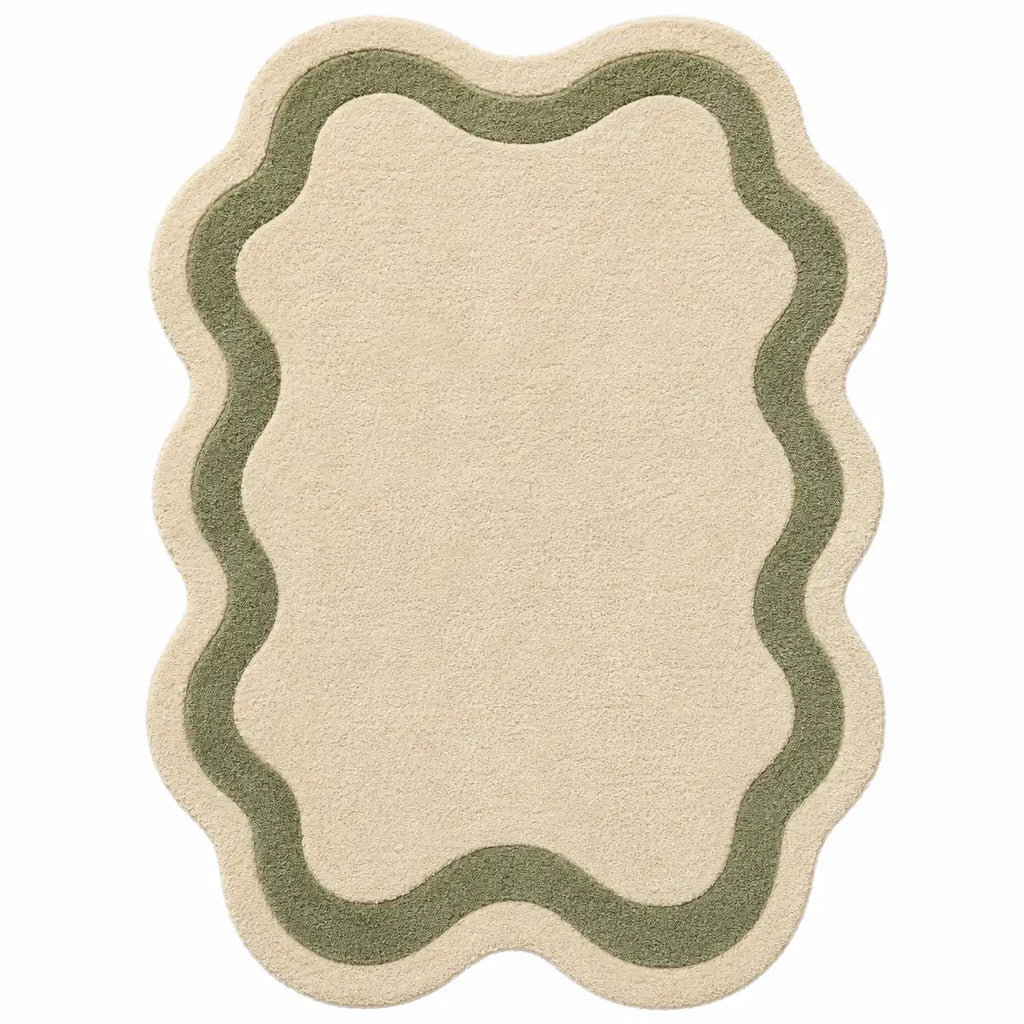 Beige rug with green border on a white background