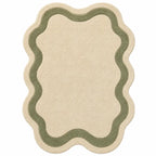 Beige rug with green border on a white background