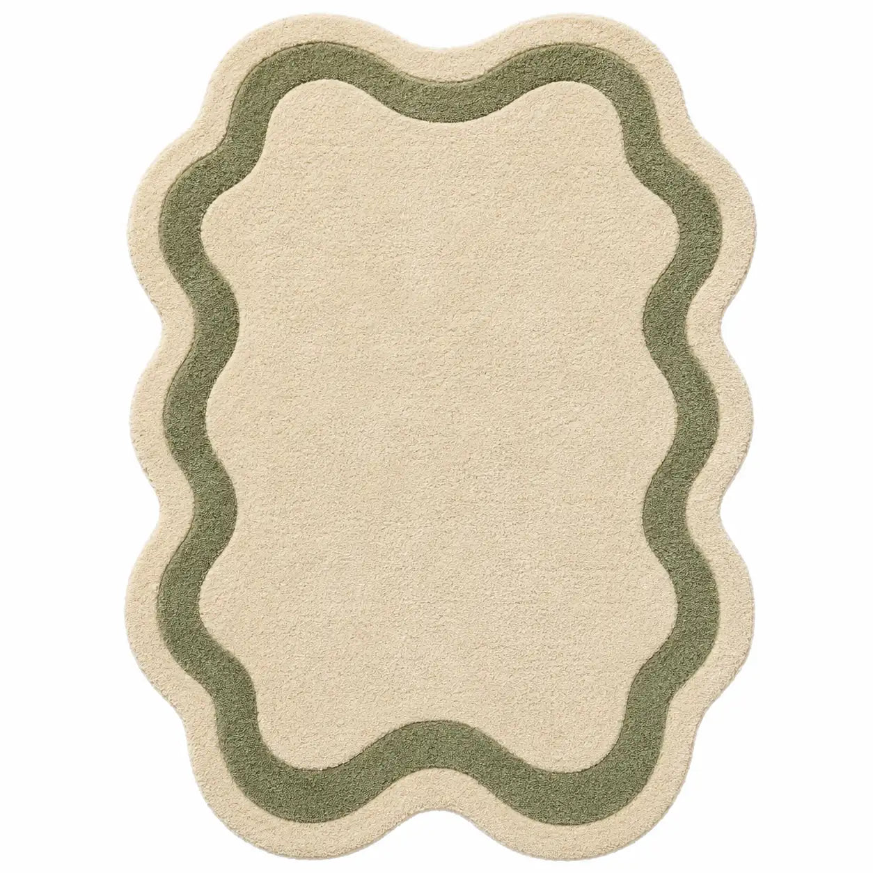 Beige rug with green border on a white background