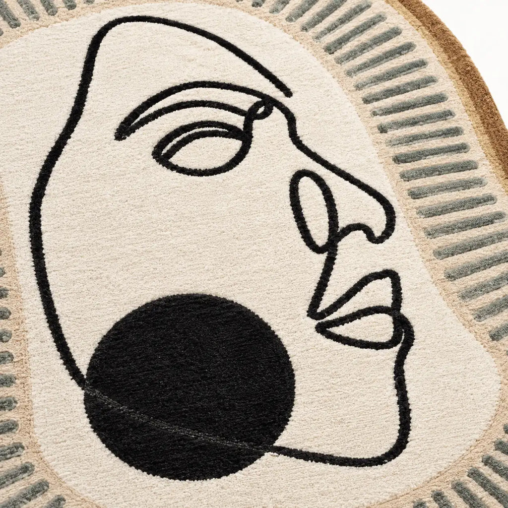 Black Dot Abstract Face Hand-Tufted Wool Rug