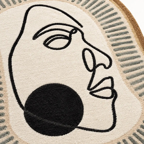 Black Dot Abstract Face Hand-Tufted Wool Rug