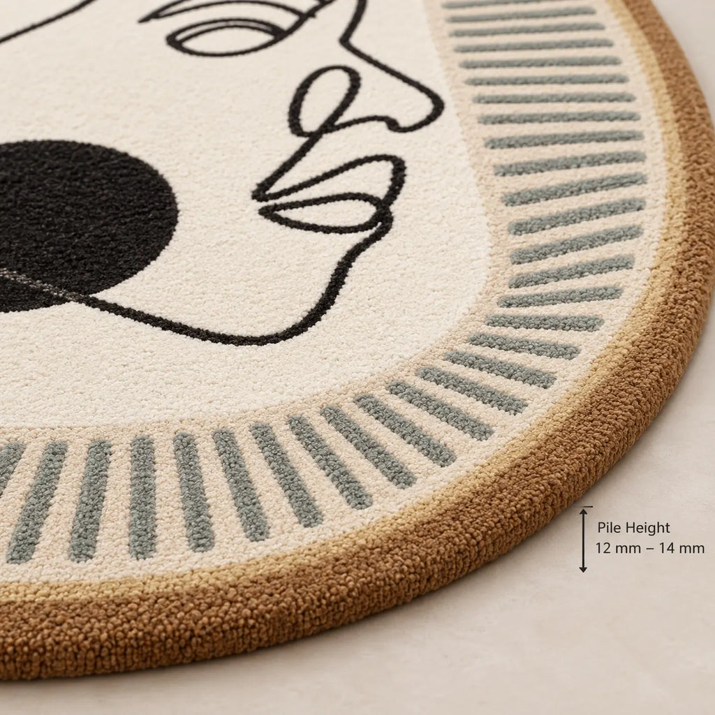 Black Dot Abstract Face Hand-Tufted Wool Rug