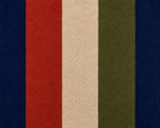 Color swatch with vertical stripes in blue, red, beige, green, and navy.