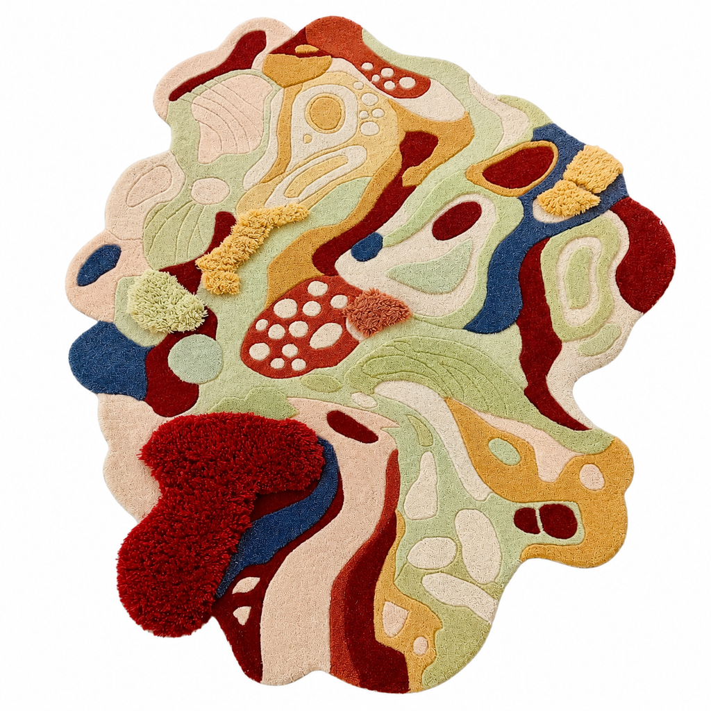 Colorful abstract rug with a white background