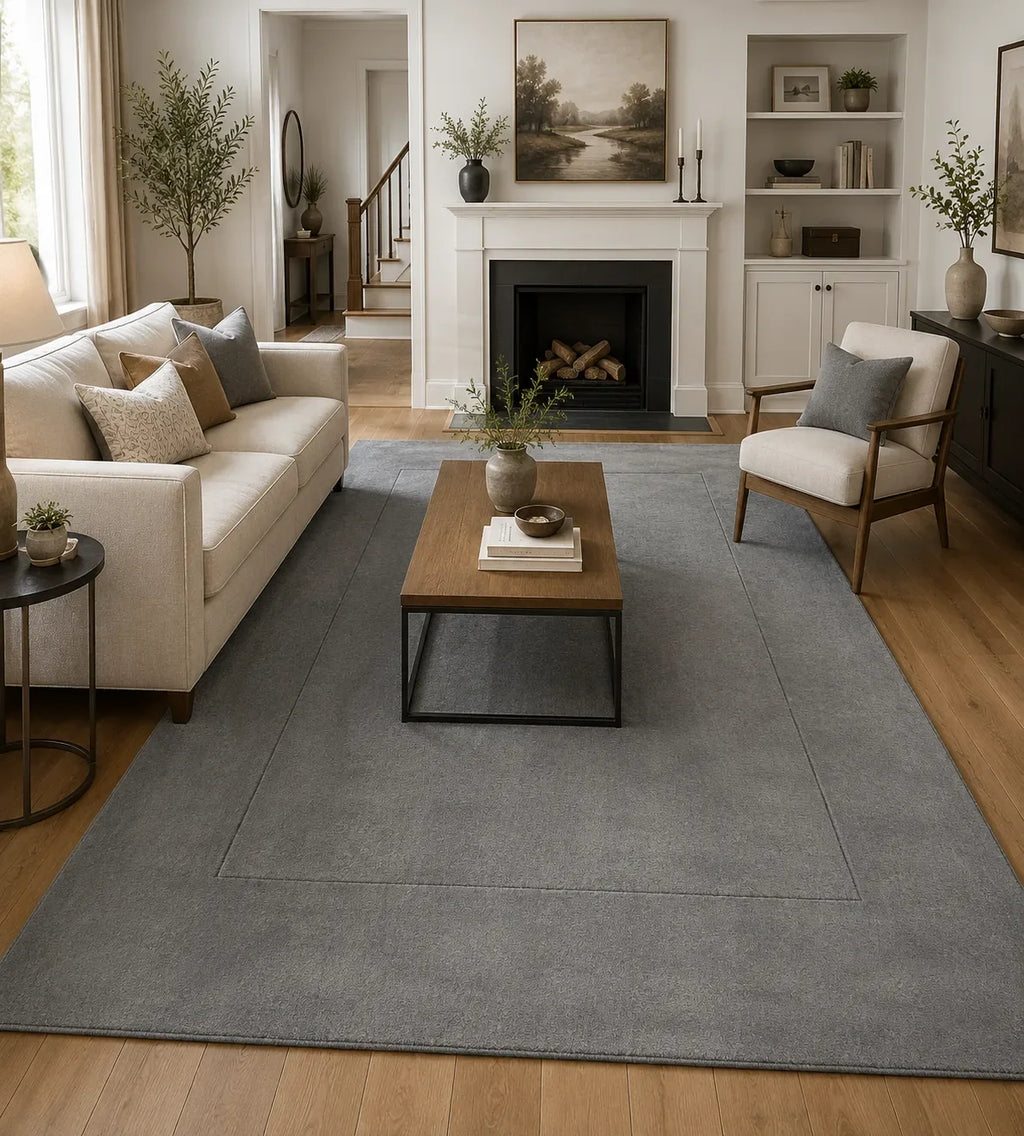 Modern Ash Border Wool Area Rug- Hand-Tufted