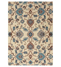 Ivory hand-tufted wool rug with blue and brown Persian floral design