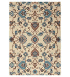 Ivory hand-tufted wool rug with blue and brown Persian floral design