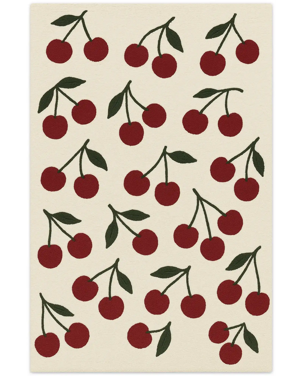 Luxury Ivory & Red Cherry Rug – hand-tufted wool rug with fruit pattern.
