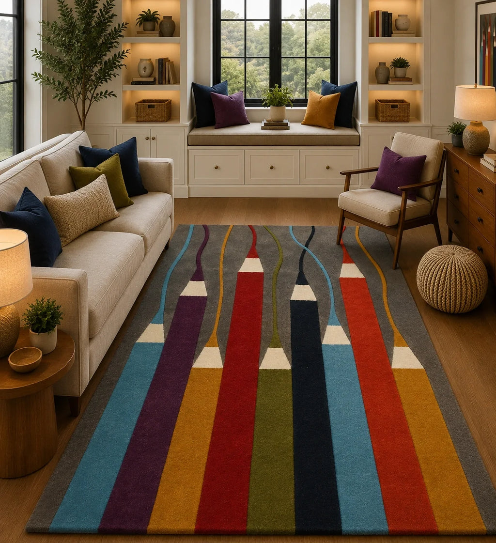Multicolor abstract colorful pencils wool rug