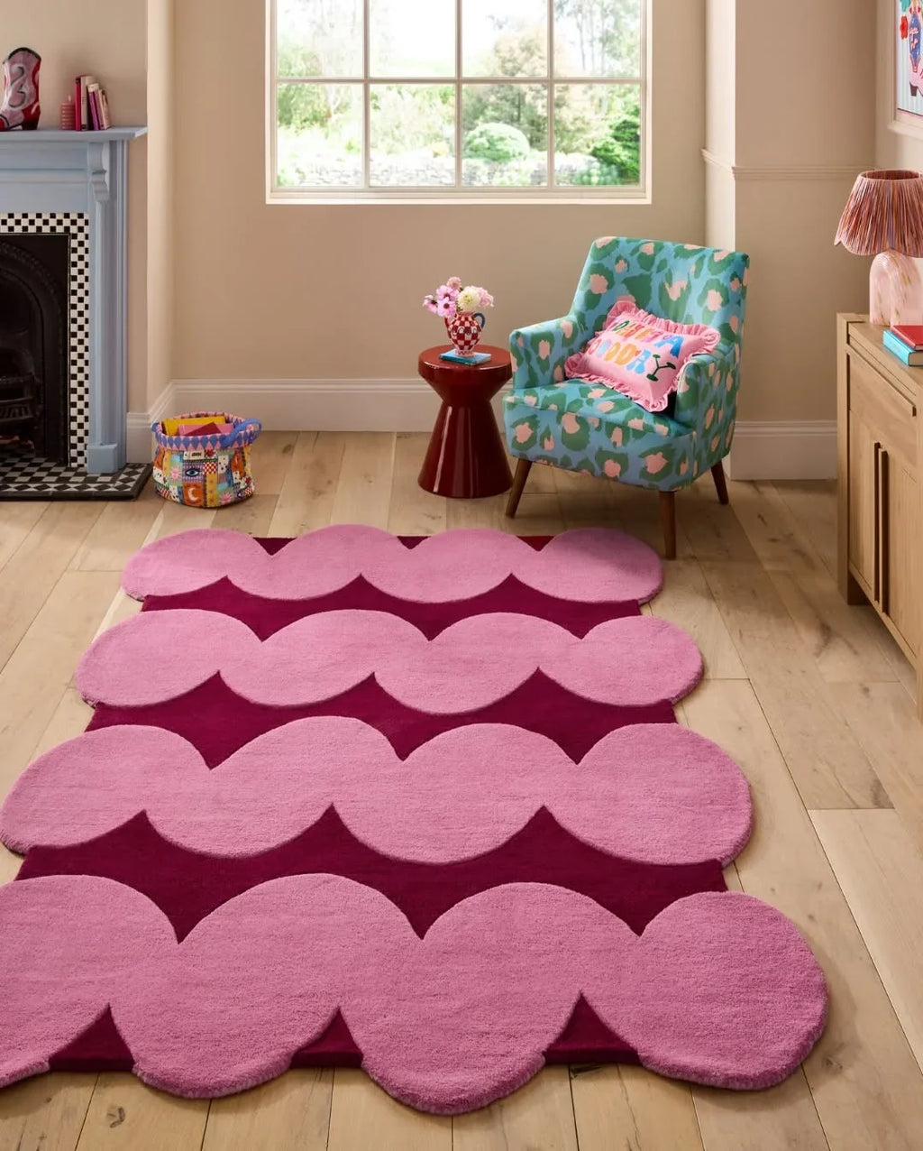 Blush Scallop Wool Rug Hand-Tufted