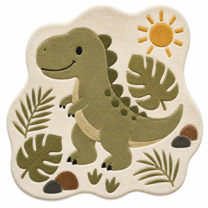 Friendly Dinosaur Nursery Wool Rug Hand-Tufted
