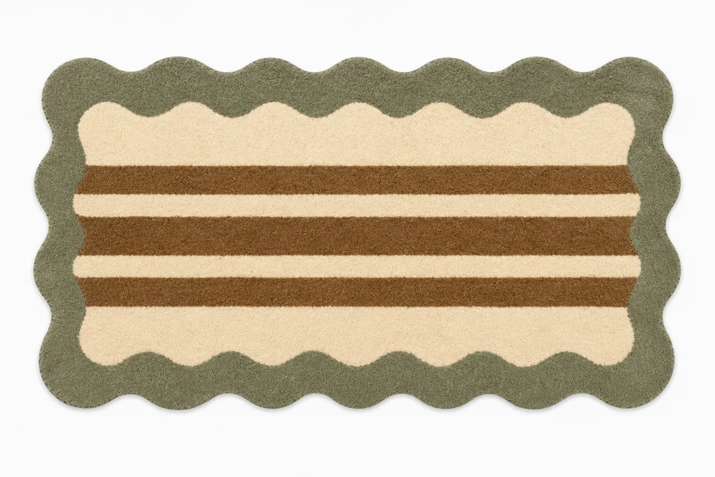 Rectangular rug with striped pattern on a white background