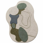 Round rug with a textured pattern in neutral colors on a white background