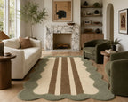 Modern Scalloped Stripe Hand-Tufted Wool Area Rug