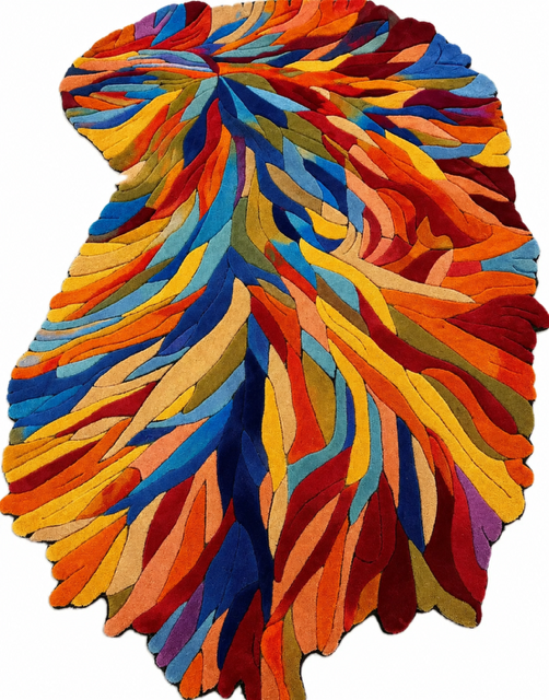 Multicolor Abstract Leaf Irregular Area Rug - Hand Tufted